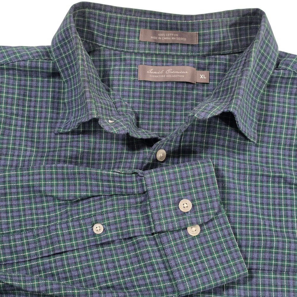 Daniel Cremieux Button Up Top Mens Green XL Plaid Woven Cotton Classic Western - Picture 2 of 11